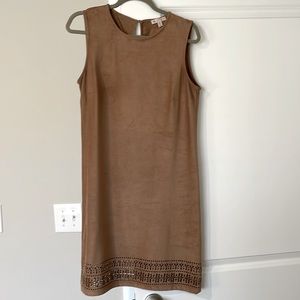Faux suede shift dress with key hole and bottom detailing